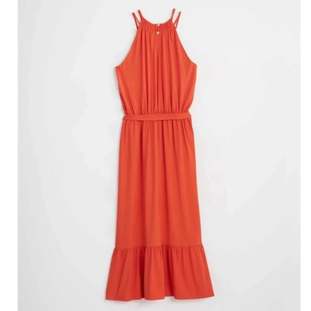 LOFT Burnt Orange Halter Midi Dress - Picture 3 of 9
